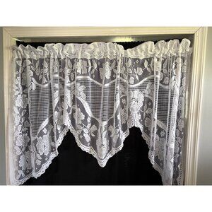White Floral Lace Curtain Valance 35"H x 72"W